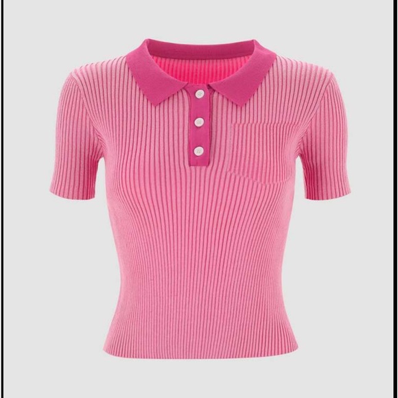 Cider Tops - CIDER Hot Pink Vintage Dreams Polo Sweater Small